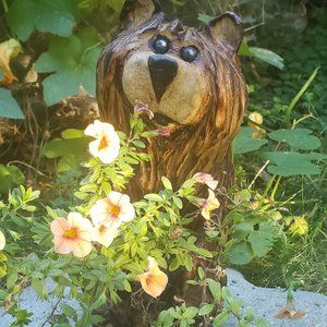 Chainsaw carved bear planter